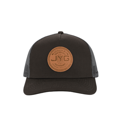 JYG PRO LEATHER PATCH DARK GRAY 5 PANEL SNAPBACK HAT