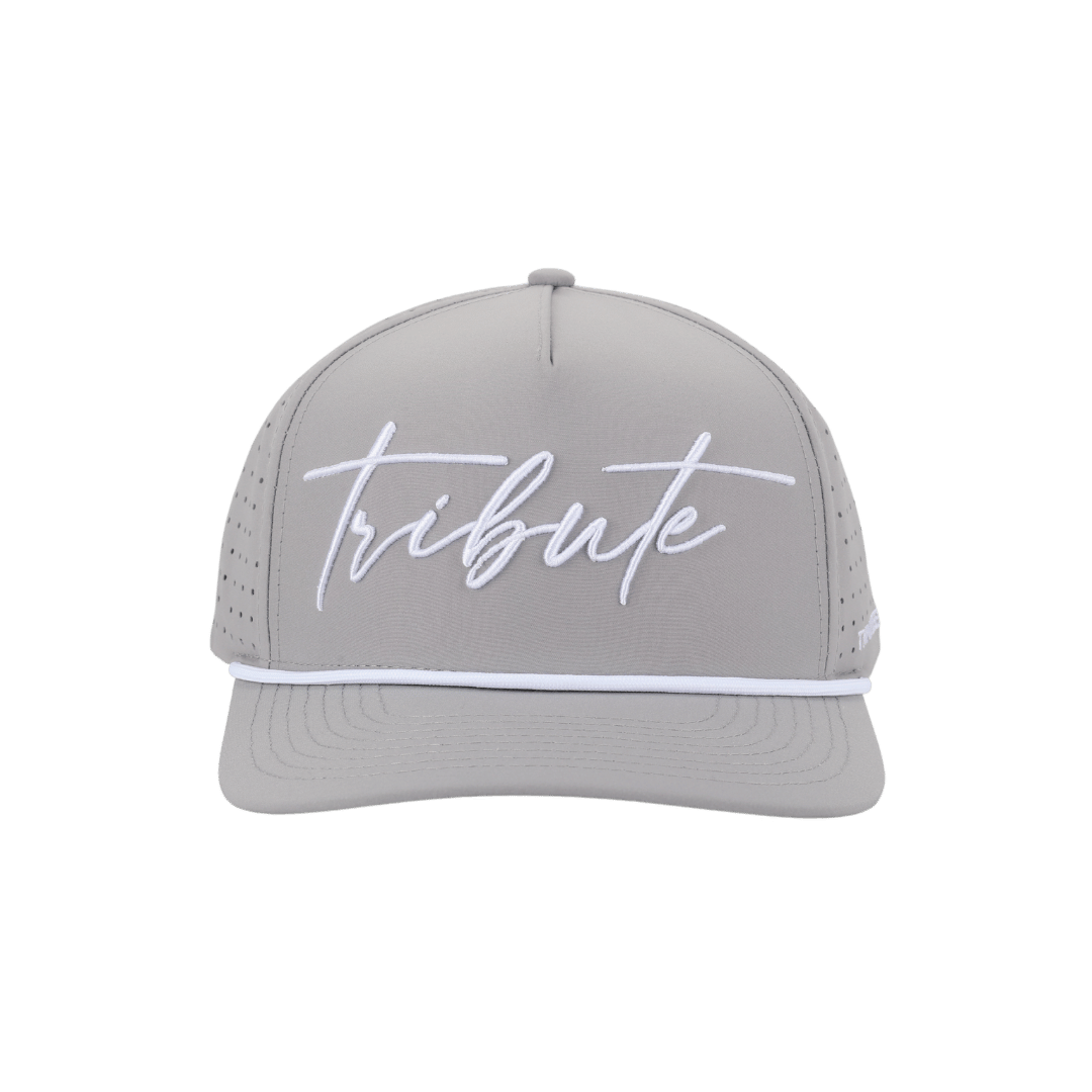 JYG PRO TRIBUTE WHITE ROPE LIGHT GRAY 5 PANEL SNAPBACK HAT