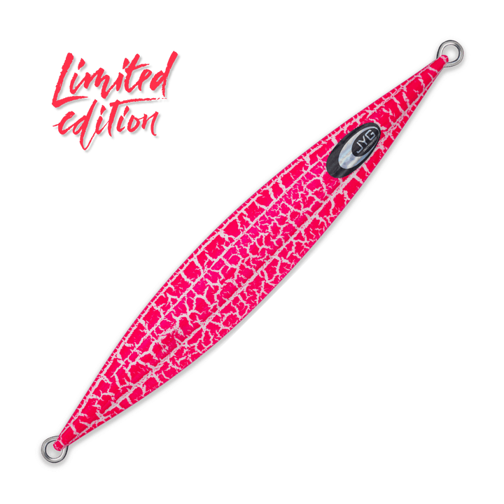 Pink DEEP Crackle Limited Edition slow pitch jig, unrigged with textured finish and center-weighted action