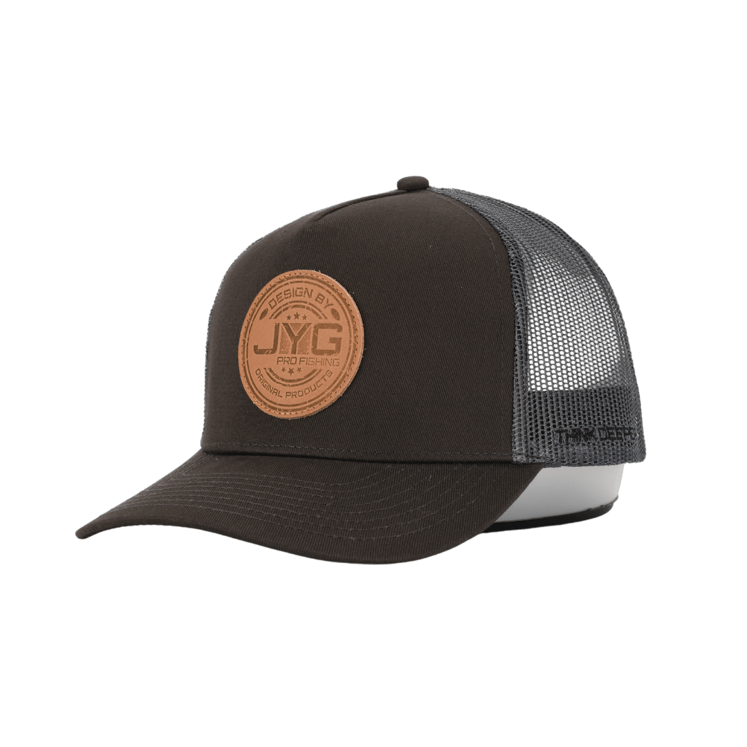 JYG PRO LEATHER PATCH DARK GRAY 5 PANEL SNAPBACK HAT