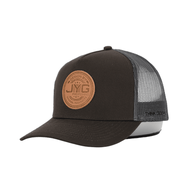 JYG PRO LEATHER PATCH DARK GRAY 5 PANEL SNAPBACK HAT