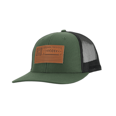 JYG PRO FLAG LEATHER PATCH TRUCKER GREEN BLACK 6 PANEL SNAPBACK HAT