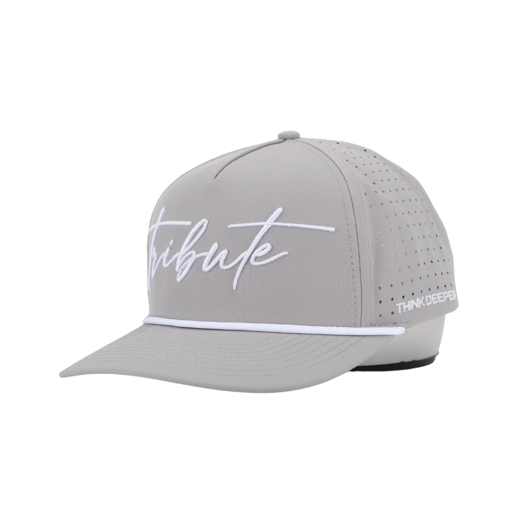 JYG PRO TRIBUTE WHITE ROPE LIGHT GRAY 5 PANEL SNAPBACK HAT