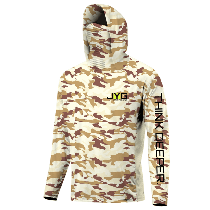 HOODED FISHING SHIRT WITH FACEMASK - BROWN CAMO