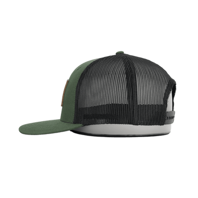 JYG PRO FLAG LEATHER PATCH TRUCKER GREEN BLACK 6 PANEL SNAPBACK HAT