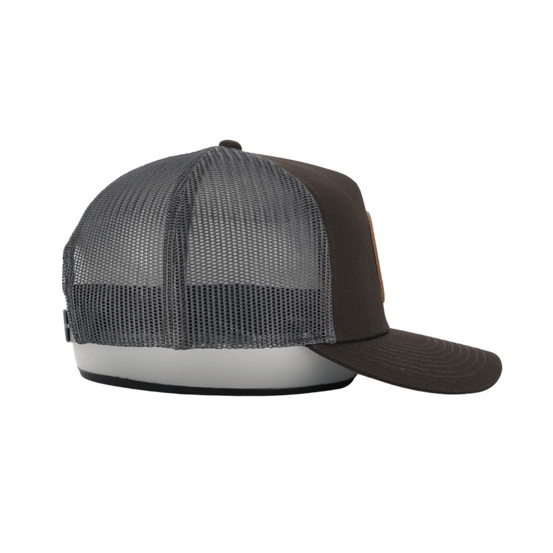 JYG PRO LEATHER PATCH DARK GRAY 5 PANEL SNAPBACK HAT