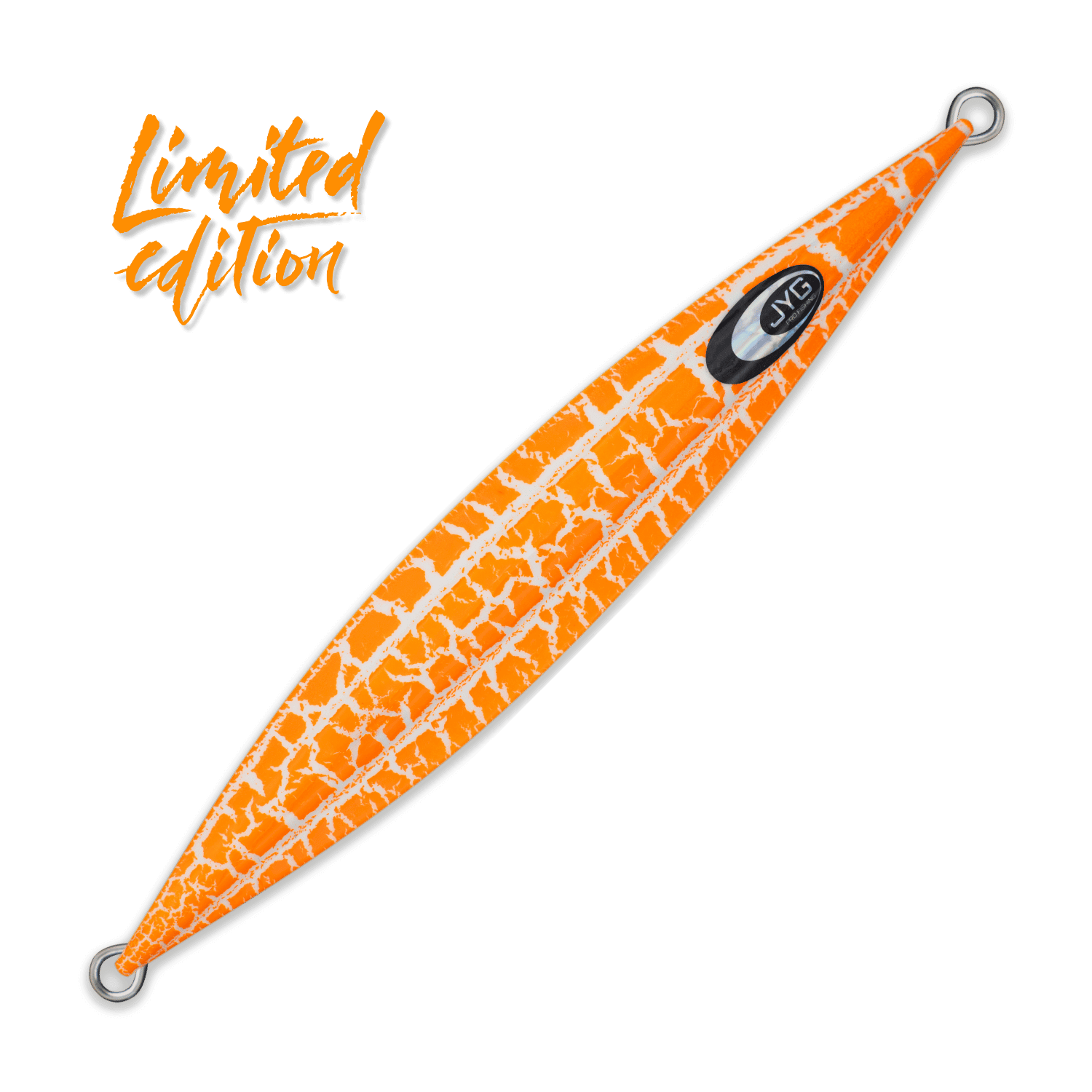 Orange DEEP Crackle Limited Edition slow pitch jig, unrigged with crackle finish and symmetrical slow fall profile