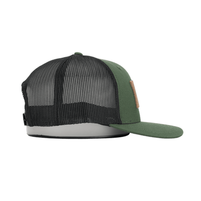 JYG PRO FLAG LEATHER PATCH TRUCKER GREEN BLACK 6 PANEL SNAPBACK HAT