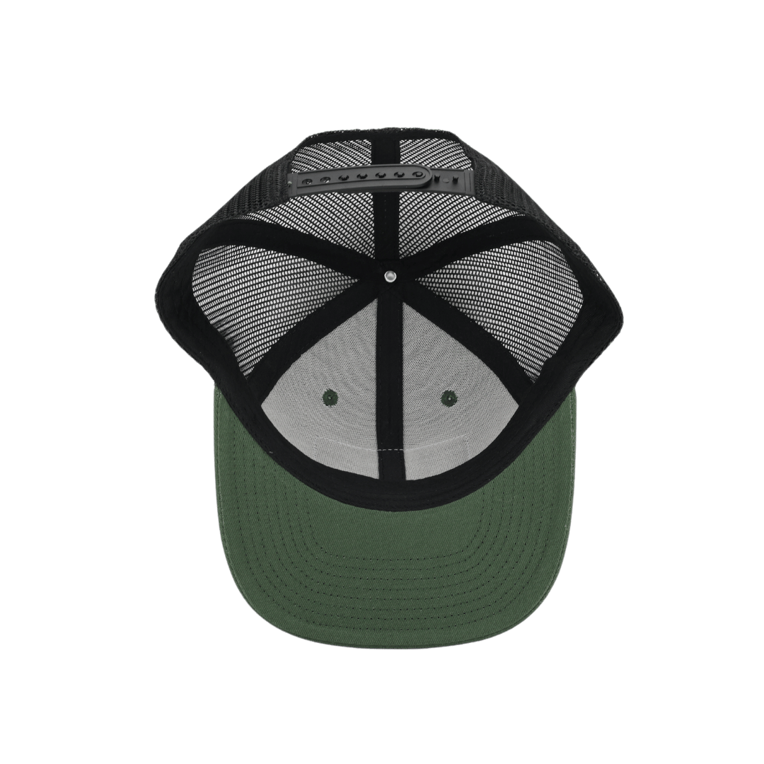 JYG PRO FLAG LEATHER PATCH TRUCKER GREEN BLACK 6 PANEL SNAPBACK HAT