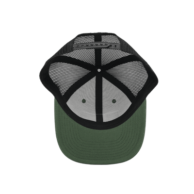 JYG PRO FLAG LEATHER PATCH TRUCKER GREEN BLACK 6 PANEL SNAPBACK HAT