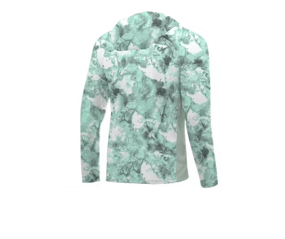 HOODED FISHING SHIRT WITH FACEMASK - AQUA CAMO