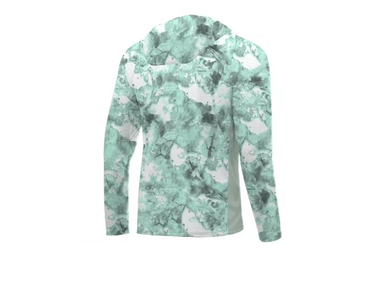 HOODED FISHING SHIRT WITH FACEMASK - AQUA CAMO