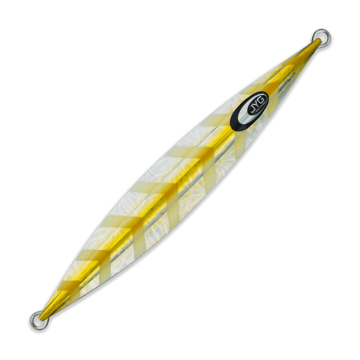 DEEP Collection slow pitch jig in gold, unrigged center-weighted vertical jig for deep water use