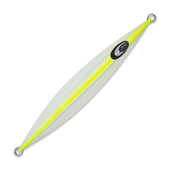 DEEP Collection slow pitch jig in yellow, unrigged with free-fall action for slow pitch jigging