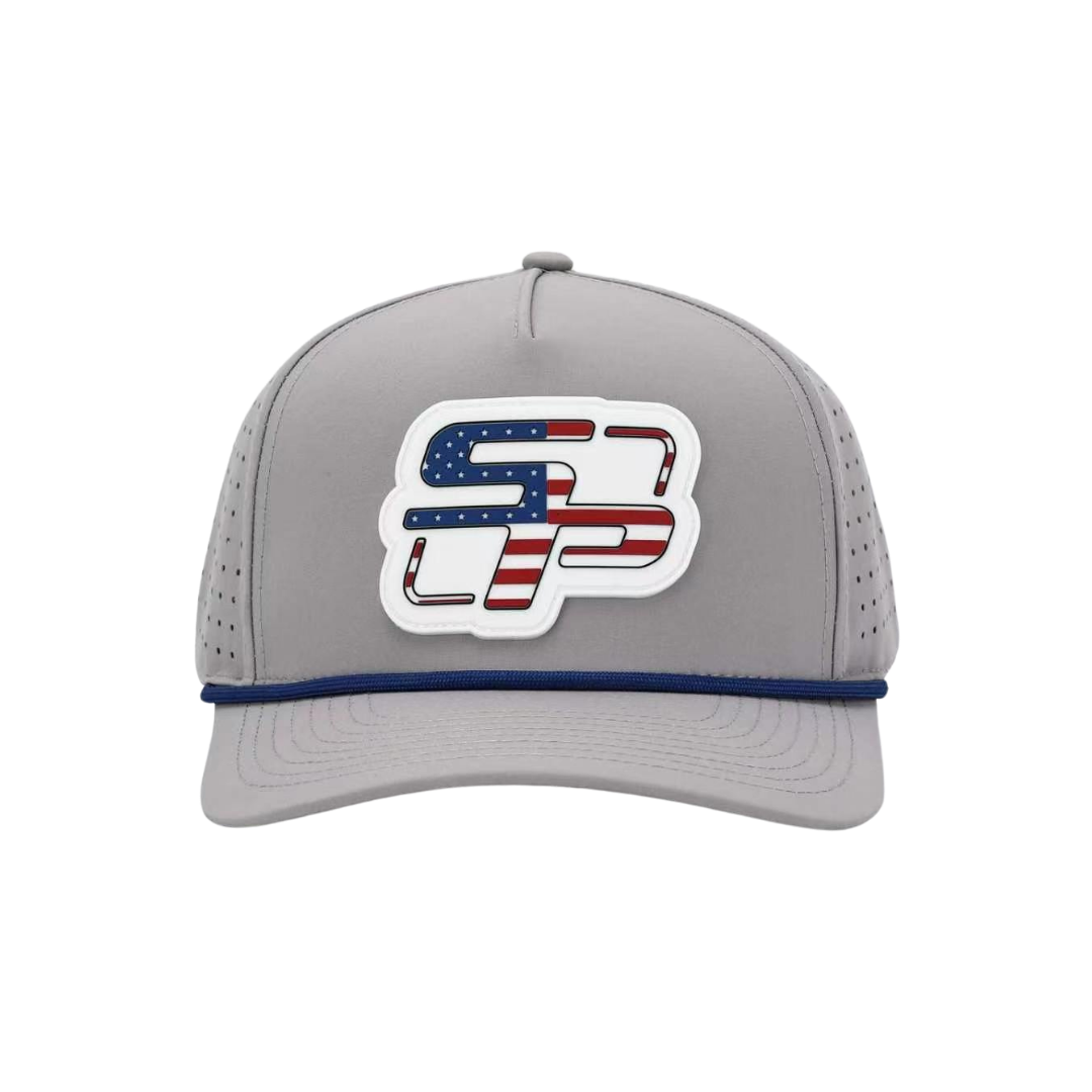 SHORE PRO PATCH BLUE ROPE LIGHT GRAY 5 PANEL SNAPBACK HAT