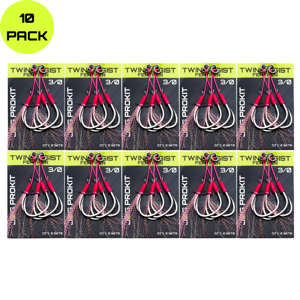 TWIN ASSIST HOOKS PINK FEATHER 10PK