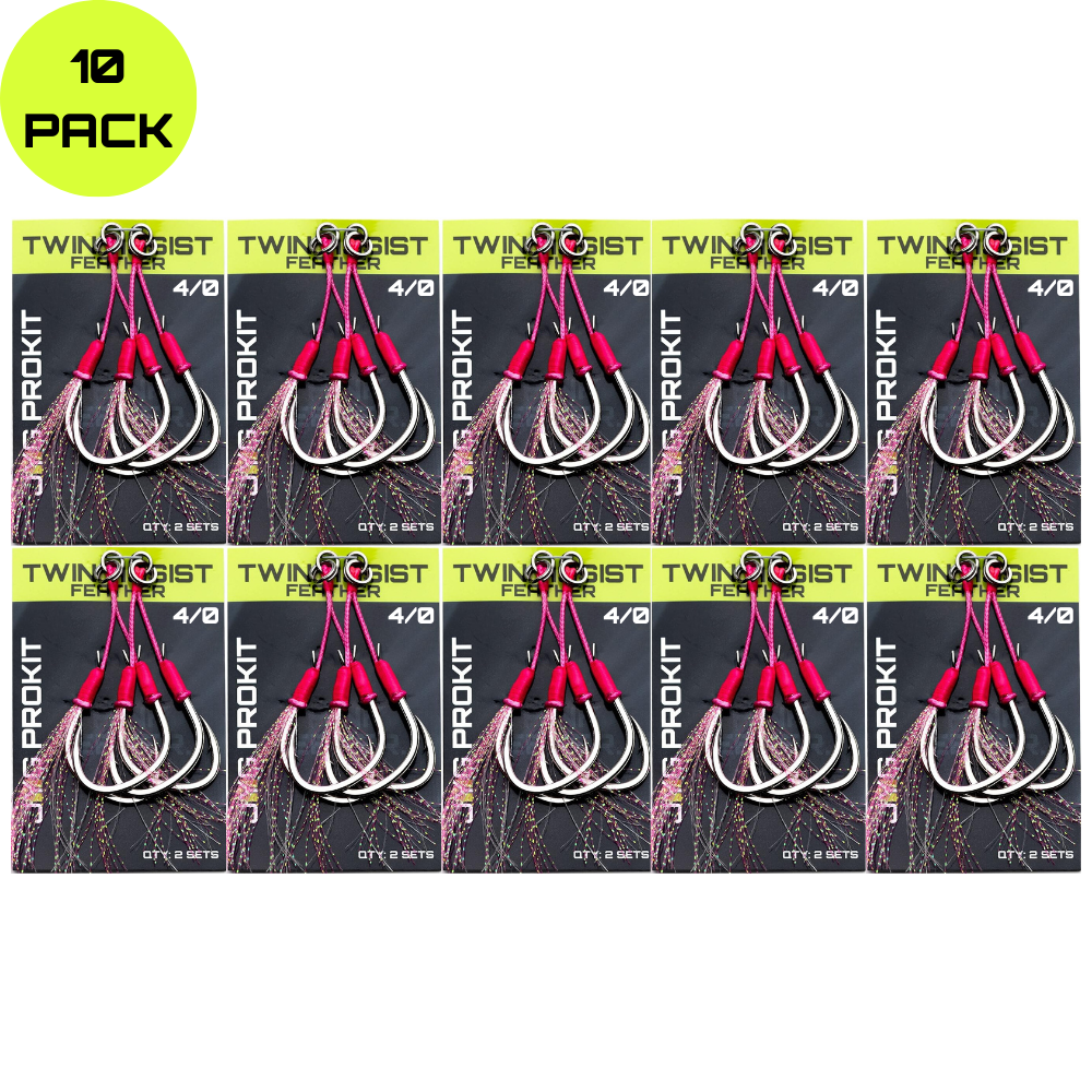TWIN ASSIST HOOKS PINK FEATHER 10PK