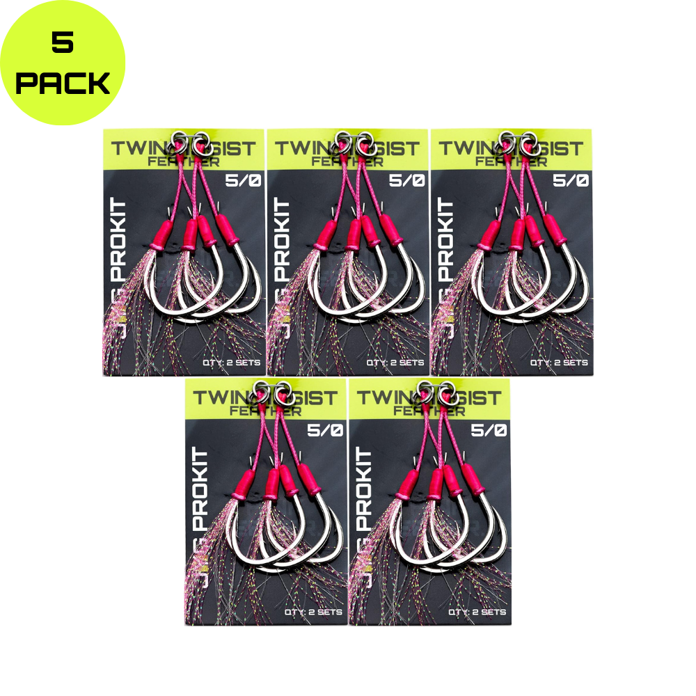 TWIN ASSIST HOOKS PINK FEATHER 5 PK