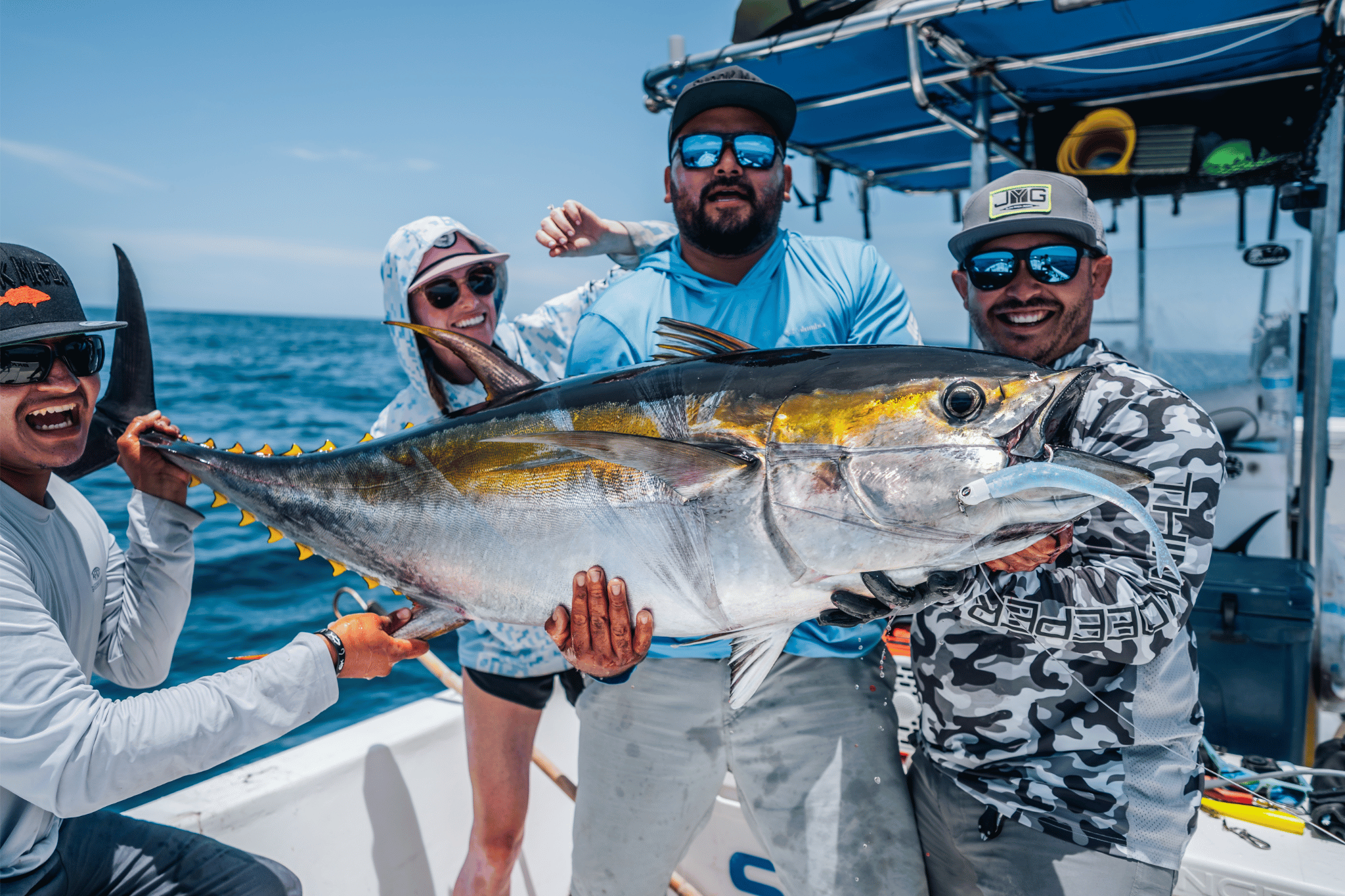 Professional angler deep sea sportfishing with specialized gear
